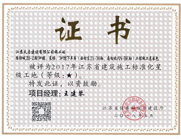 2017年江苏省建筑施工标准化星级工地（1星）（(路劲城2B-2）